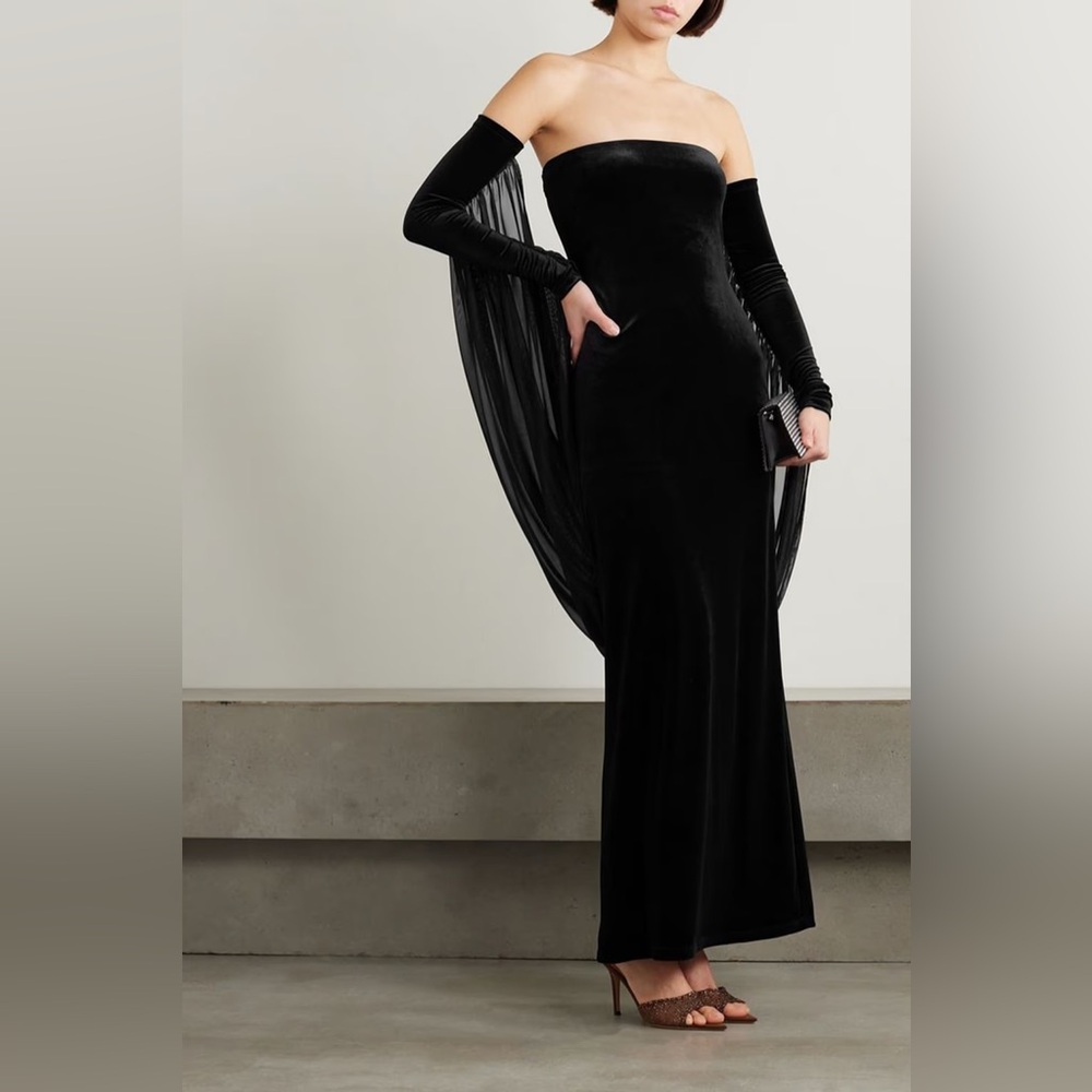 NWT MICHAEL LO SORDO Strapless velvet and mesh maxi dress